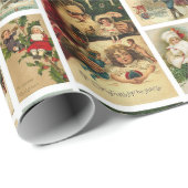 Kerst Vintage Kaarten Kerstman Collage Cadeaupapier (Rol Hoek)