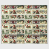 Kerst Vintage Kaarten Santa Claus Collage Cadeaupapier (Vlak)