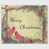 Kerst Vintage Kardinalen Cadeaupapier (Vlak)