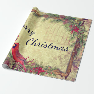 Kerst Vintage Kardinalen Cadeaupapier