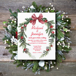 kerst vintage krans rood trouw uitnodiging