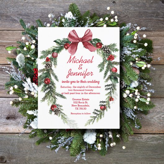 kerst vintage krans rood trouw uitnodiging