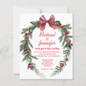 kerst vintage krans rood trouw uitnodiging (Voorkant)