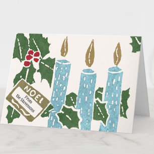Kerst Vintage Linoleumdruk Kaarsen Groet Kaart