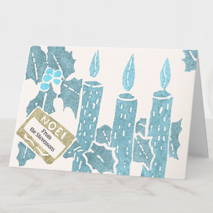 Kerst Vintage Linoleumdruk Kaarsen Groet Kaart