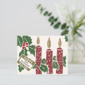 Kerst Vintage Linoleumdruk Kaart Kaarsen (Staand voorkant)