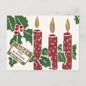 Kerst Vintage Linoleumdruk Kaart Kaarsen (Voorkant)