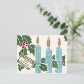 Kerst Vintage Linoleumdruk Kaart Kaarsen (Staand voorkant)