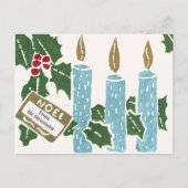 Kerst Vintage Linoleumdruk Kaart Kaarsen (Voorkant)