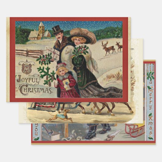 Kerst Vintage Populair Inpakpapier Vel (Set)