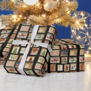 Kerst vintage postzegel collage Inpakpapier
