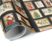 Kerst vintage postzegel collage Inpakpapier (Rol Hoek)