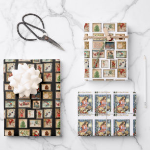Kerst vintage postzegel collage Inpakpapier Vel