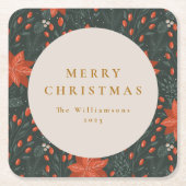Kerst Vintage Rode Botanische Groene Custom Kartonnen Onderzetters (Voorkant)