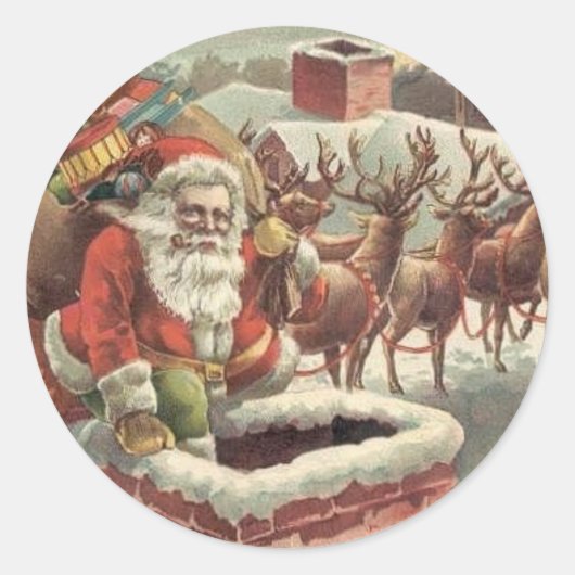 Kerst Vintage Santa Reindeer Stickers (Voorkant)