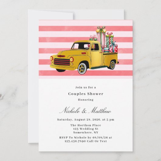 Kerst Vintage Truck Koppels Bruiloft Kaart (Voorkant)