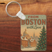 Kerst Vintage Uit Boston Met Liefde Sleutelhanger (Voorkant)