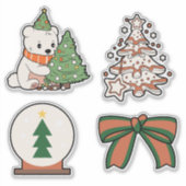 Kerst Vinyl Stickers: Knuffel Beer, Boom, Boog Sticker (Voorkant)