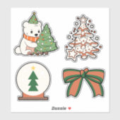 Kerst Vinyl Stickers: Knuffel Beer, Boom, Boog Sticker (Vel)