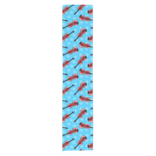 Kerst Viool Vioolmuzikant Patroon Korte Tafelloper (Voorkant)