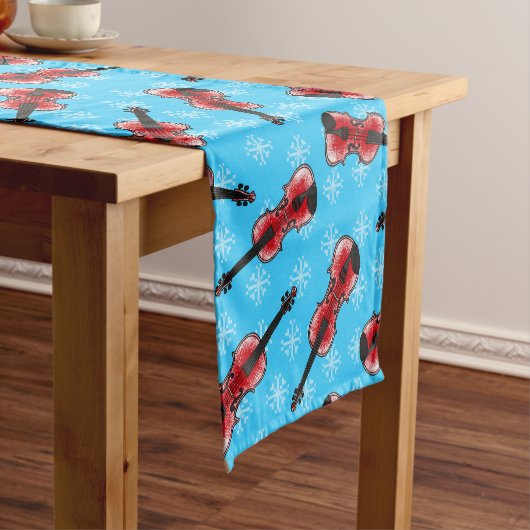 Kerst Viool Vioolmuzikant Patroon Korte Tafelloper (Voorbeeld)