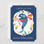 Kerst vis snoep rieten chef-kok catering restauran feestdagenkaart (Voorkant)