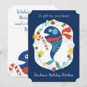 Kerst vis snoep rieten chef-kok catering restauran feestdagenkaart (Voorkant / Achterkant)