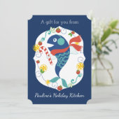 Kerst vis snoep rieten chef-kok catering restauran feestdagenkaart (Staand voorkant)