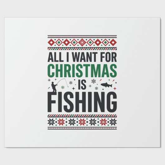 Kerst Vis Ugly Sweater Ontwerp Cadeaupapier (Vlak)