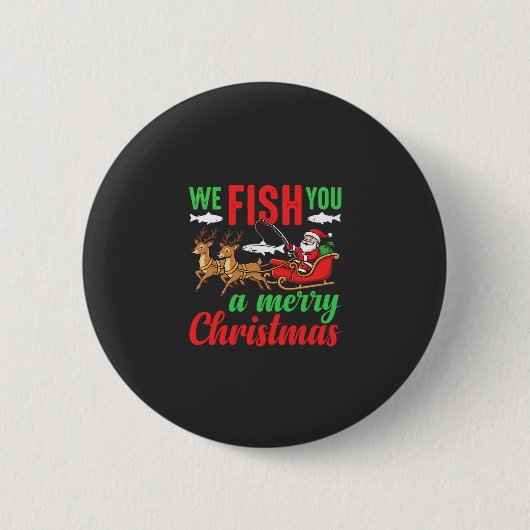 Kerst Vissen Merry Fish Jou Ronde Button 5,7 Cm (Voorkant)