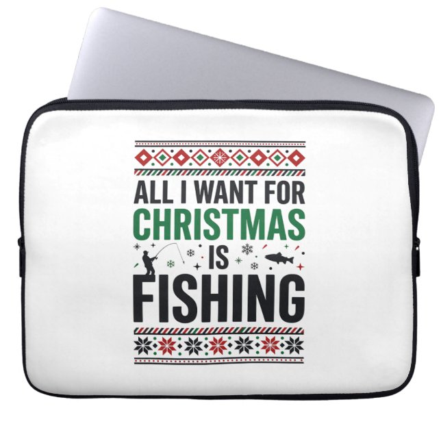 Kerst Visserij Horrorsweater Ontwerp Laptop Sleeve (Voorkant)
