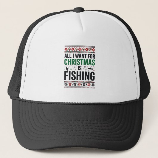 Kerst Visserij Horrorsweater Ontwerp Trucker Pet (Voorkant)
