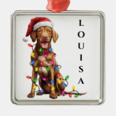 KERST VIZSLA HOND MET EEN REEKS LICHTEN METALEN ORNAMENT (Voorkant)