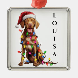 KERST VIZSLA HOND MET LICHTSLINGER METALEN ORNAMENT