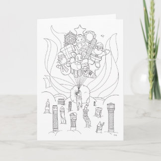 Kerst vliegen met een ballonkaartje feestdagen kaart