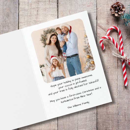 Kerst Vliegtuig Sneeuwvlok Foto Grappig Luchtvaart Folie Kaarten