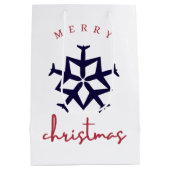 Kerst Vliegtuig Sneeuwvlok Foto Grappig Luchtvaart Medium Cadeauzakje (Achterkant)