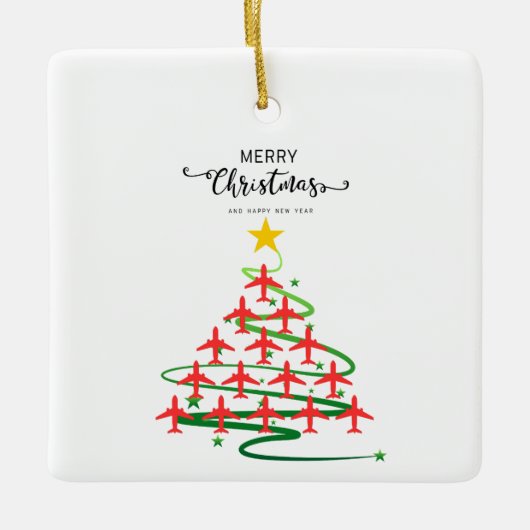 Kerst Vliegtuigboom & Foto Eenvoudige Luchtvaart Keramisch Ornament (Voorkant)