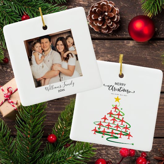 Kerst Vliegtuigboom & Foto Eenvoudige Luchtvaart Keramisch Ornament
