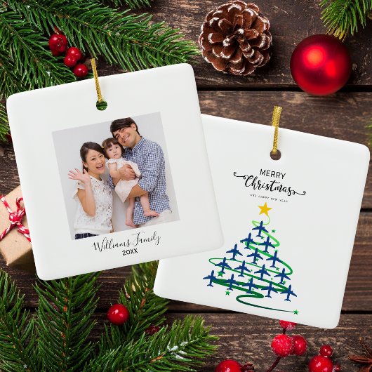 Kerst Vliegtuigboom & Foto Eenvoudige Luchtvaart Keramisch Ornament