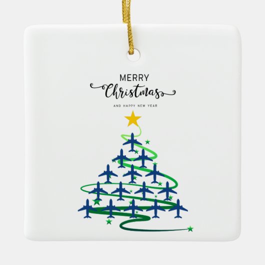 Kerst Vliegtuigboom & Foto Eenvoudige Luchtvaart Keramisch Ornament (Voorkant)