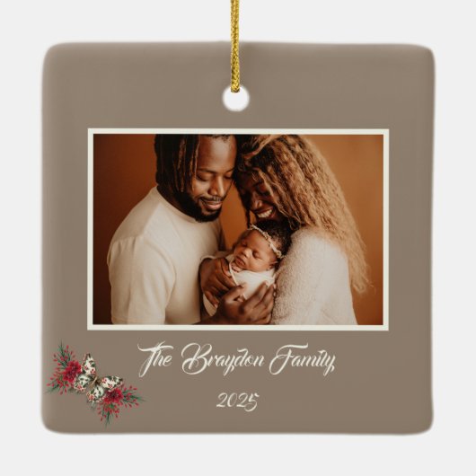 Kerst  Vlinder Poinsettia Foto Keramisch Ornament (Achterkant)