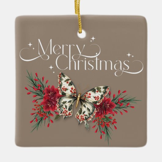 Kerst  Vlinder Poinsettia Foto Keramisch Ornament (Voorkant)