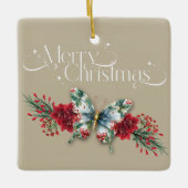 Kerst  Vlinder Poinsettia Foto Keramisch Ornament (Voorkant)