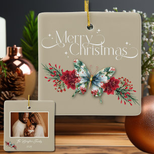 Kerst Vlinder Poinsettia Foto Keramisch Ornament