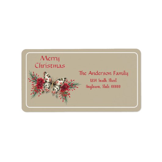 Kerst  vlinder Poinsettia Vakantie Etiket (Voorkant)