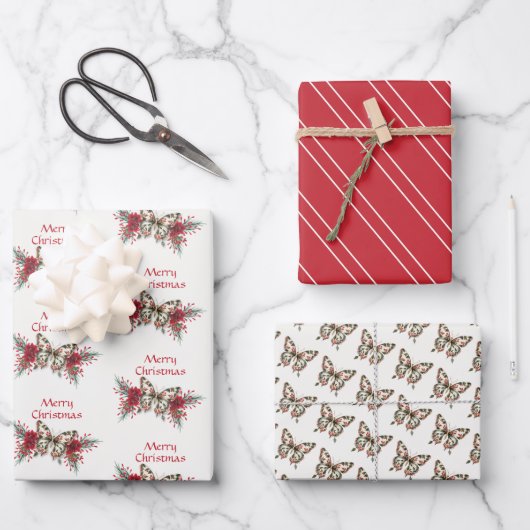 Kerst vlinder Poinsettia Vakantie Inpakpapier Vel (Voorkant)
