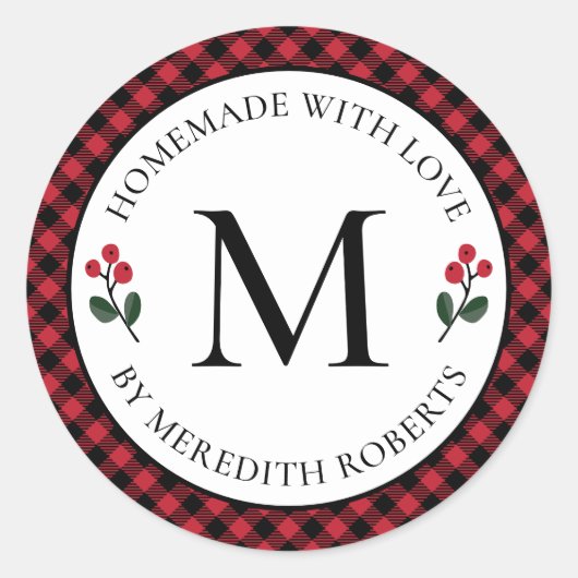 Kerst Voedsel Gift Rode Buffel Plaid Monogram Ronde Sticker (Voorkant)