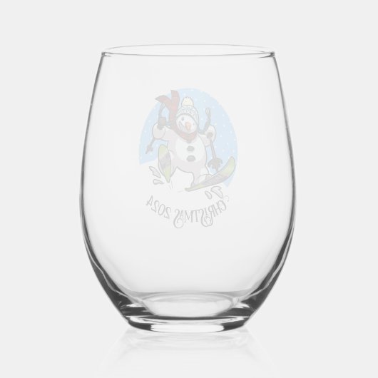 Kerst Voeg de datum toe Skiën Sneeuwman Woolly Pet Wijnglas Zonder Voet (Achterkant)