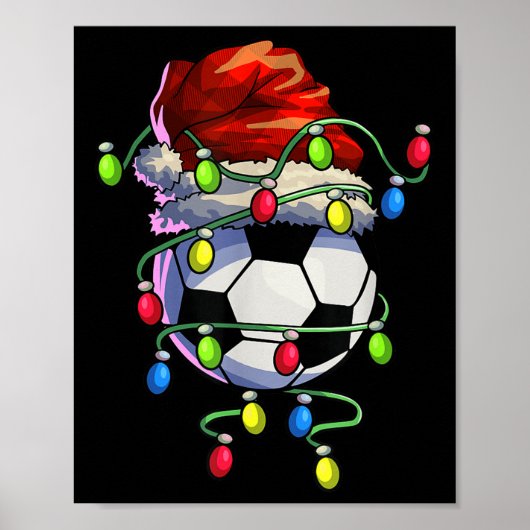 Kerst Voetbal Kerstmis Kerstboom Lights Voetbal Poster (Voorkant)